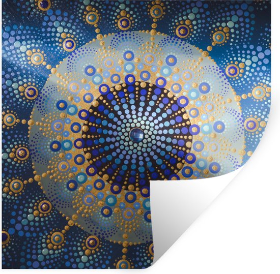 Muurstickers - Sticker Folie - Cirkel - Mandala - Blauw - Geel - 80x80 cm - Plakfolie - Muurstickers Kinderkamer - Zelfklevend Behang - Zelfklevend behangpapier - Stickerfolie