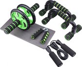 NCPS 5-delige Fitness set | Opdruksteun | Buikspiertrainer | Ab roller | Push-up Bars | Fitness | Fitness matje | Handknijper | Springtouw | Sportset | Thuis sporten |