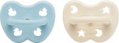 HEVEA | Duopack spenen (2 stuks) | Rond | Baby Blue & Milky White | 0-3 maanden