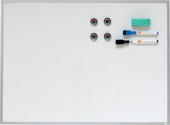 Nobo Droog Uitwisbaar, Magnetisch Whiteboard met Aluminium Lijst - 58,5 x 43cm - Inclusief Markers, Magneten en Wisser - Wit