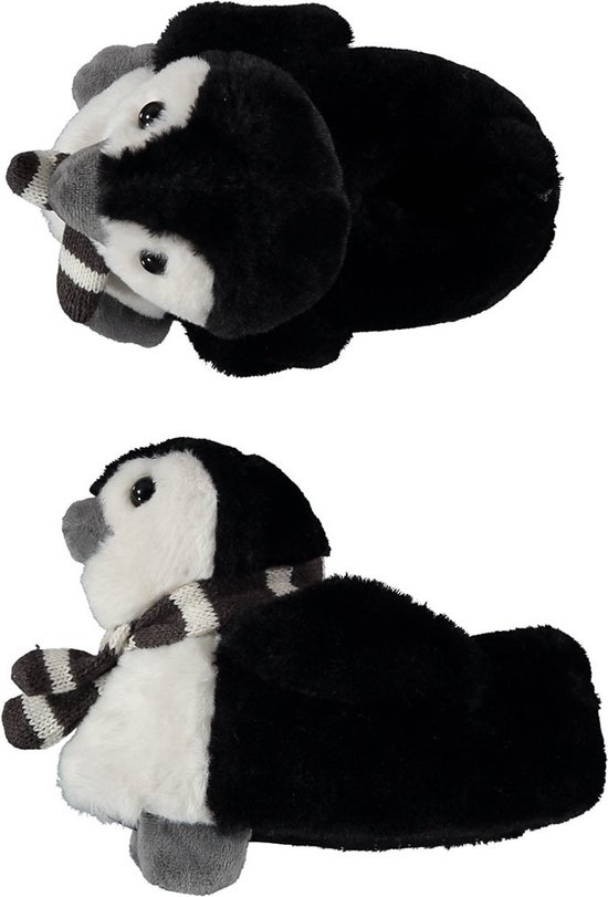Kinder dieren pantoffels/sloffen pinguin zwart maat 33-34