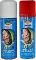 Set van 2x kleuren haarverf/haarspray van 111 ml - Rood en Wit - Carnaval en supporters verkleed spullen