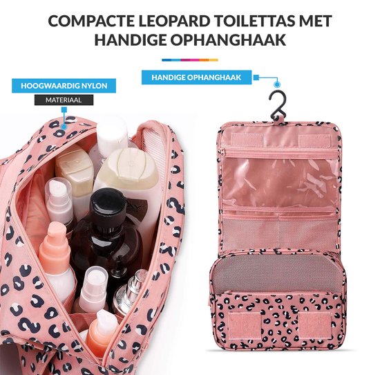 YONO Reis Toilettas met Ophang Haak voor Toiletartikelen – Travel Organizer – Cosmetica Tas – Leopard - YONO