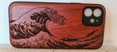 Bamboesjes Houten Telefoonhoesje Iphone 13 met gravure van Golf van Kanagawa
