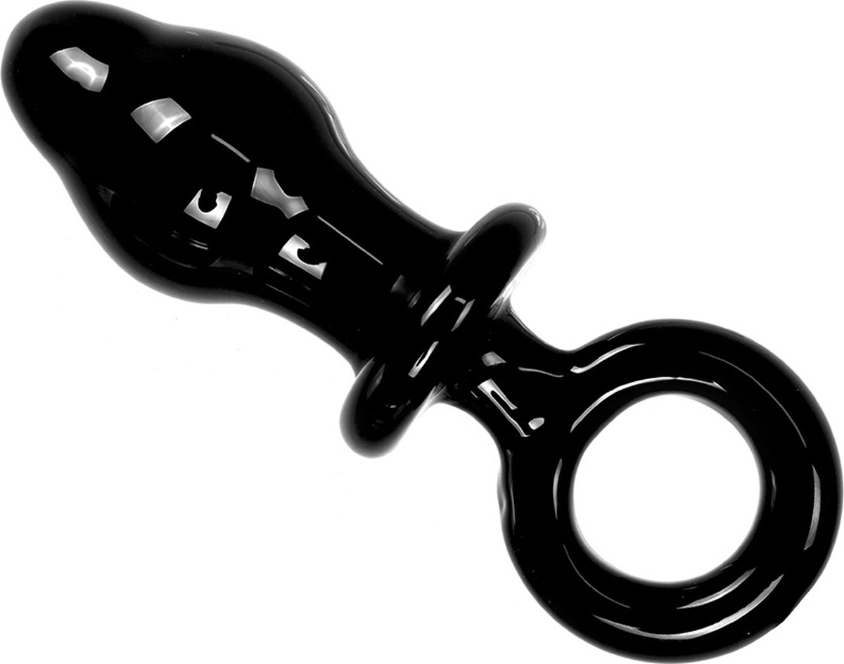 Goedkoopste Glazen Buttplug met ring - zwart