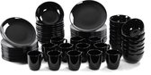 LeRijn® Serviesset Elspeet 12 persoons - 60 delig - Zwart - Dinerborden - Lunchborden - Ontbijtborden - Soepkommen - Kommen - Mokken - Borden servies - Zwarte Bordenset