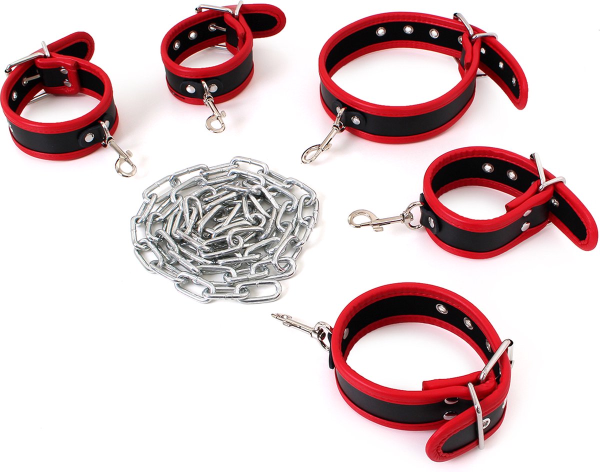Goedkoopste Budget Body Restraints Set Black & Red | Kiotos Leather