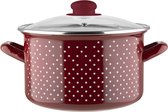 Emalia ''Retro Red'' klassieke geëmailleerde kookpan met glazen deksel - 22 cm - 5.3L - rood / wit - geschikt voor alle warmtebronnen - retro design - emaille