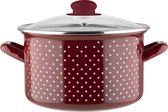 Emalia ''Retro Red'' klassieke geëmailleerde kookpan met glazen deksel - 20 cm - 4.1L - rood / wit - geschikt voor alle warmtebronnen - retro design - emaille