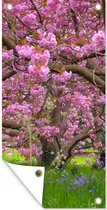 Tuinposter Kersenboom - Bloesem - Roze - 30x60 cm - Tuindoek - Buitenposter