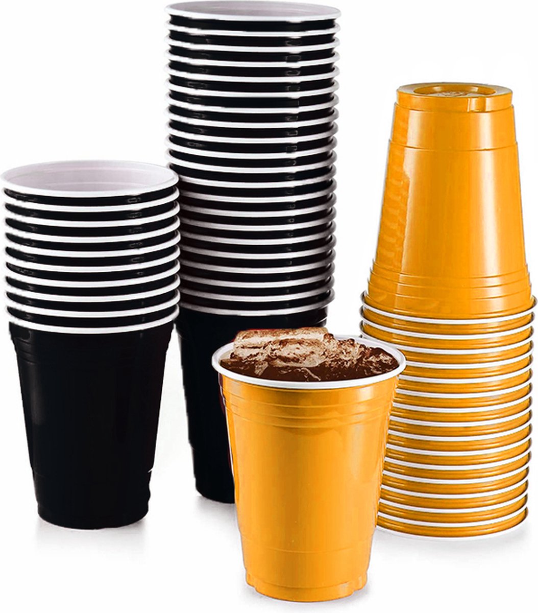 Black Cups & Gold Cups- 50 stuk(s) - Beerpong Drankspel - Plastic Bekers