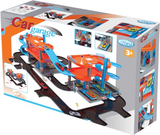 Auto garage Speelgoed Groot - Parkeergarage Groot - 130x82x30,5 cm - Oranje - Blauw - Garage - speelgoed