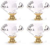 4 Stuks - Diamanten Kastgreep - Crystal Glass - Kast Knoppen - Lades - Dressoir - Boekenkast - Kledingkast  - 40mm - Goud)
