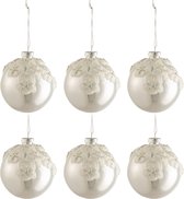 Doos Van 6 Kerstballen Bloemen Glas Blinkend Zilver Small