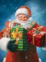 Diamond Painting Pakket - Serie Kerstmis - Kerstman met Cadeaus - 50x40 cm - Complete Set - Volledige Bedekking - Ronde Steentjes