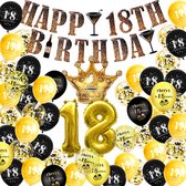 18 jaar verjaardag versiering - Verjaardag decoratie 18 jaar - Feestversiering 18 jaar - Verjaardag versiering 18 jaar zwart en goud - 18 jaar ballonnen en slingers - Feestartikele