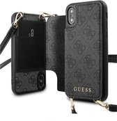 Guess Logo Backcase hoesje met kaarthouder en Koord iPhone XS - X Grijs