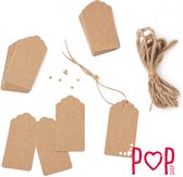 Pop | Kraft tag label kaartje met uitgestanste hartjes & touw (9x4.5cm) 25 stuks