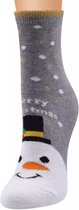 Kerstthema sokken - Winterthema sokken - Kerstsokken met glitter - Grijs - Sneeuwpop - Unisex maat 36 - 41
