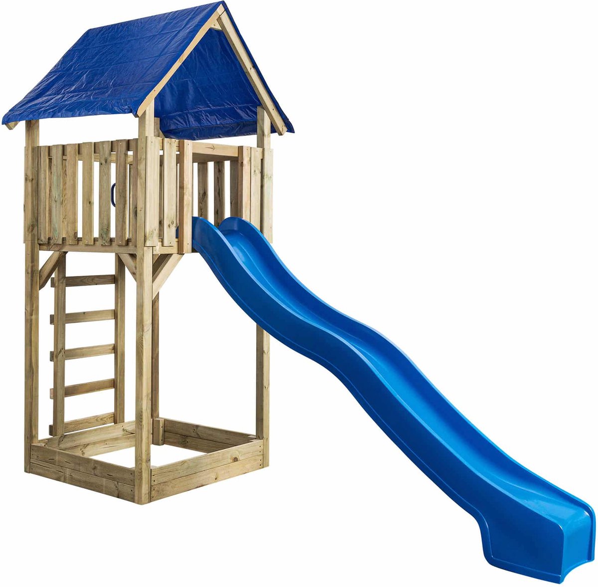 Houten Speeltoren Lisa (SwingKing) | Speeltoren met Glijbaan en Zandbak voor Buiten in de Tuin | FSC Hout - Glijbaan Turquoise blauw