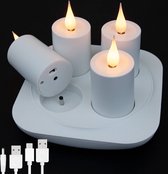 LED Kaarsen set van 4 met oplaadstation - Oplaadbare LED kaars met warm wit licht - Vlameffect en timerfunctie - LED waxinelichtjes met accu