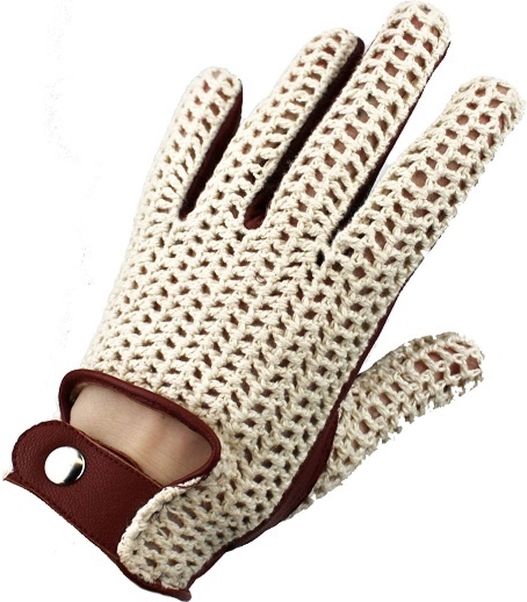 Swift Vintage Crochet Leren Handschoenen - Autohandschoenen - Gemaakt van Geitenleer - Soepel Leder - Nappa Bruin - Maat S