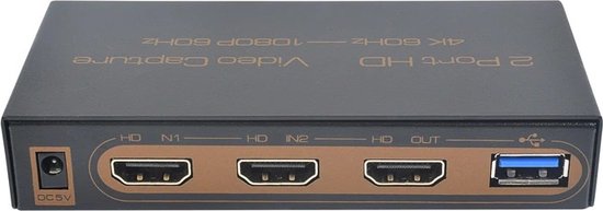 DrPhone HVC5 - 2x HDMI – Audio Video Opname kaart met Loop Out - HDMI naar HDMI & USB 3.0 – 4K 60Hz -voor o.a Live Video Streaming Opnemen etc- Zwart