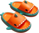 Kinderslippers - badslippers kinderen haai oranje-turquoise - jongens en meisjes 2-3 jaar