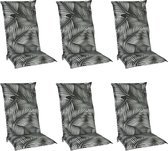 Beautissu Tuinkussens Hoge Rug 120 x 50 cm - Set 6 x Kussen met print Zitkussen UV- Lichtecht Tuinstoelkussen - Tropic zwart met palmbladeren