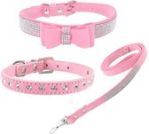 Halsband Hond - Luxe Hondenhalsband met Diamantjes - Roze