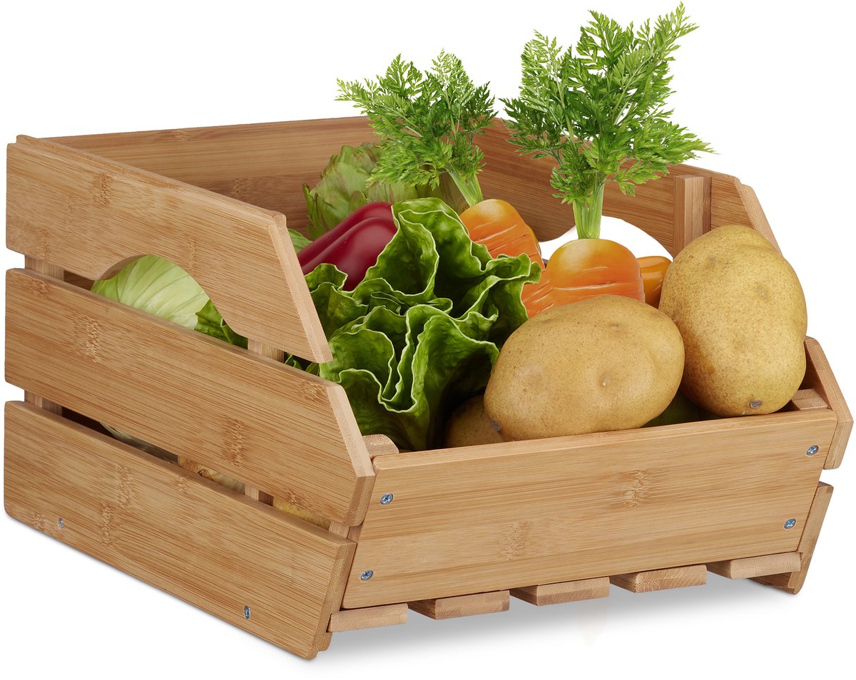 universele krat - stapelbaar - bamboe - 20,5 x 27 x 38 cm - open - natuur