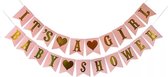 Gender reveal banner set It's a Girl en Babyshower roze met goud - babyshower - genderreveal - kraamfeest - geboorte - slinger