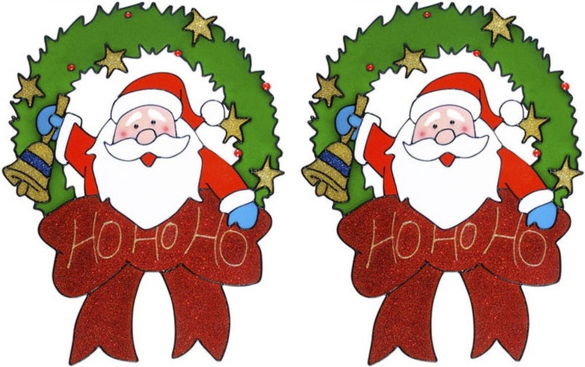 2x stuks kerst raamstickers kerstman plaatjes 30 cm Raamdecoratie kerst Kinder kerststickers