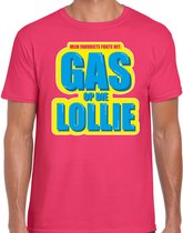 Foute party Gas op die Lollie verkleed/ carnaval t-shirt roze heren - Foute hits - Foute party outfit/ kleding L