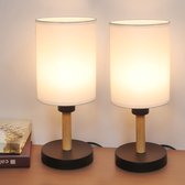 MuCasa® Set van 2 lampen - Tafellamp voor op nachtkastje - Bedlamp in houten design - Leeslamp gestoffeerd - Warm wit licht