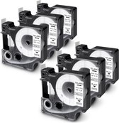 TELANO® 6 stuks Plastic Labels D1 40913 voor Dymo LabelManager - Zwart op Wit - 9 mm x 7 m - S0720680 Label Tape