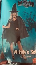 3dlg Heksenset Halloween Witch's set cape, hoed bezem