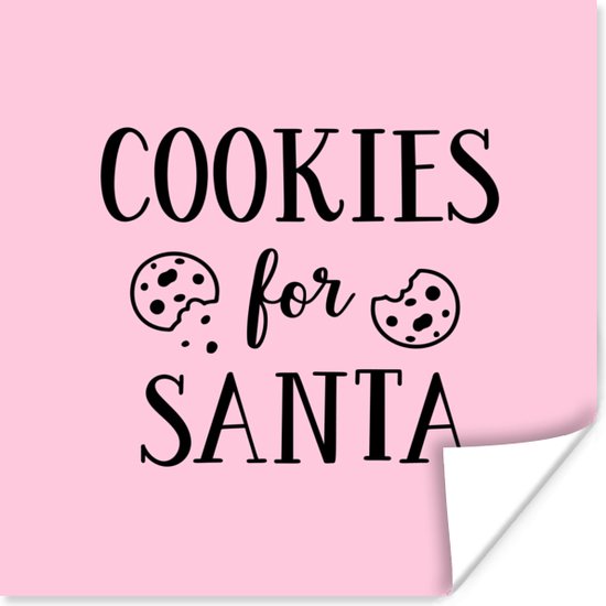 Poster Quote "Cookies for Santa" muurdecoratie kerst pastel roze - 30x30 cm - Kerstmis Decoratie - Kerstversiering - Kerstdecoratie Woonkamer - Kerstversiering - Kerstdecoratie voor binnen - Kerstmis