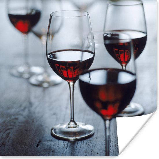 Poster Vier mooie glazen rode wijn - 50x50 cm