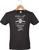 mijncadeautje - unisex T-shirt - zwart - Niemand is perfect - geboortejaar 1963 - maat L