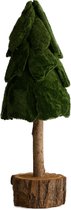Decoratieve velvet kerstboom op houten voet - Groen - 18x60cm
