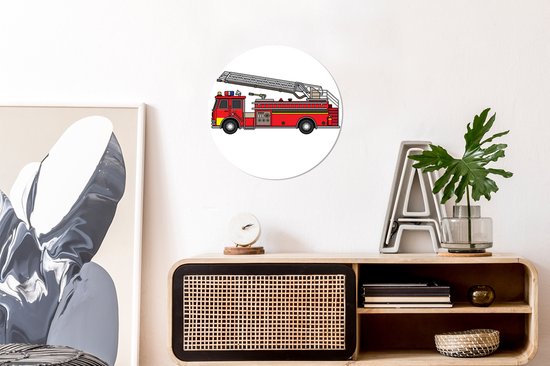 Illustration pour enfants d'un camion de pompiers Assiette en plastique cercle mural - ⌀ 30 cm - peinture ronde - impression photo sur cercle mural en plastique (forex) / cercle vivant / (décoration murale)