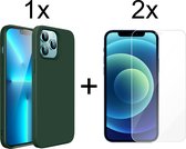 iPhone 13 Pro Max hoesje groen siliconen apple hoesjes cover hoes - 2x iPhone 13 Pro Max screenprotector