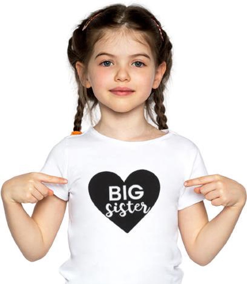 Big Sister T-shirt wit met zwart hart – Grote zus shirt - Leeftijd: ca. 3 tot 4 jaar