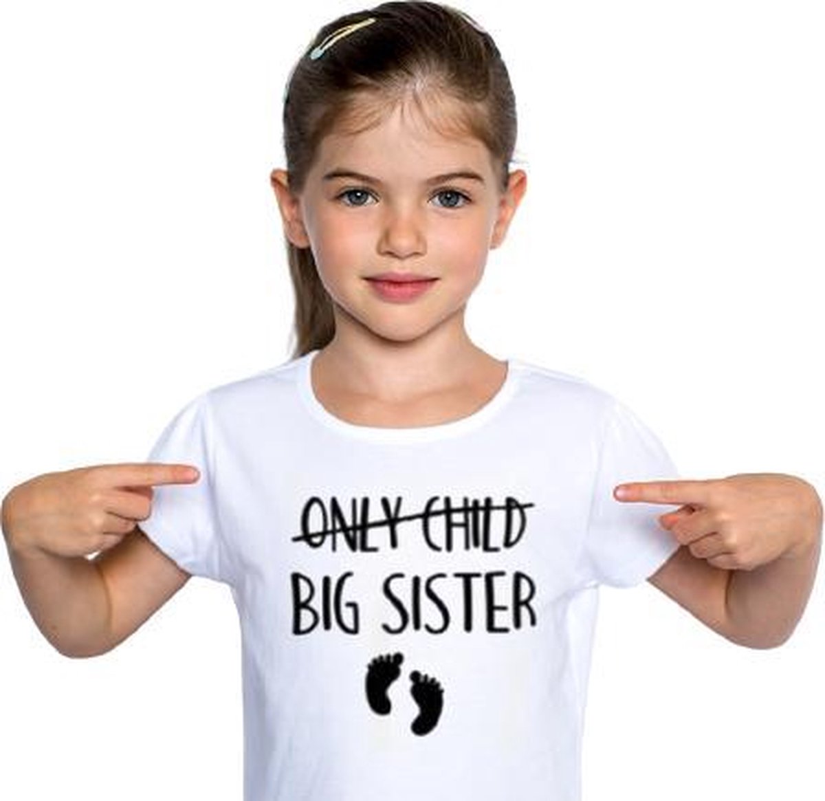 Only child BIG SISTER T-shirt | Grote zus shirt wit | Leeftijd ca. 3 tot 4 jaar