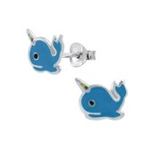 Joy|S - Zilveren unicorn walvis oorbellen - 8 x 7 mm - blauw