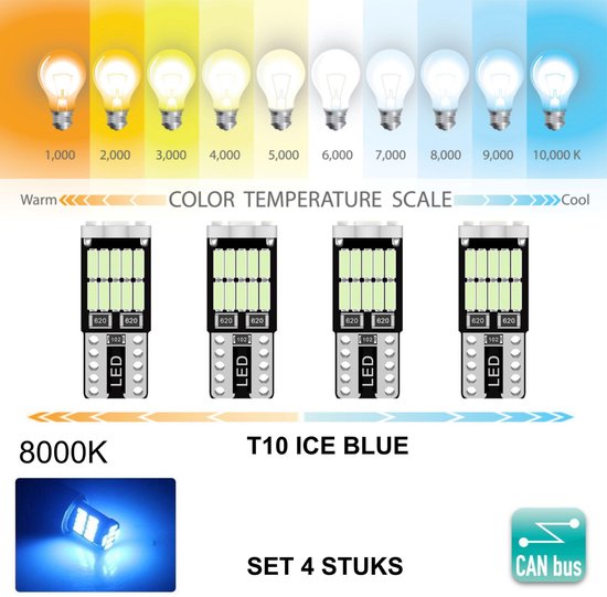 Tanzania geld opvoeder T10 Led Lamp Ice Blue (Set 4 stuks) 8000K Canbus 5W5 | 460 Lumen | Type  T26360-I | W5W... | bol.com