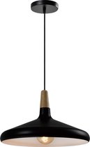 QUVIO Hanglamp Scandinavisch - Lampen - Plafondlamp - Verlichting - Verlichting plafondlampen - Keukenverlichting - Lamp - E27 Fitting - Met 1 lichtpunt - Voor binnen - Metaal - Aluminium - Hout - D 38 cm - Zwart en bruin