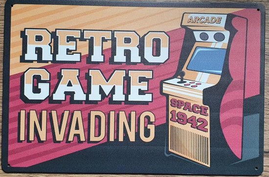Arcade Retro Game Invading Reclamebord van metaal METALEN-WANDBORD - MUURPLAAT - VINTAGE - RETRO - HORECA- BORD-WANDDECORATIE -TEKSTBORD - DECORATIEBORD - RECLAMEPLAAT - WANDPLAAT - NOSTALGIE -CAFE- BAR -MANCAVE- KROEG- MAN CAVE