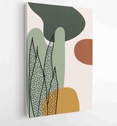 Botanische muur kunst vector set. Earth tone boho gebladerte lijntekeningen tekenen met abstracte vorm. 3 - Moderne schilderijen – Verticaal – 1873829596 - 50*40 Vertical